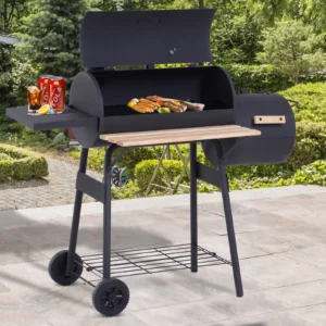CampGlut tragbarer Holzkohlegrill mit Rädern, All-in-One für Outdoor-Camping.