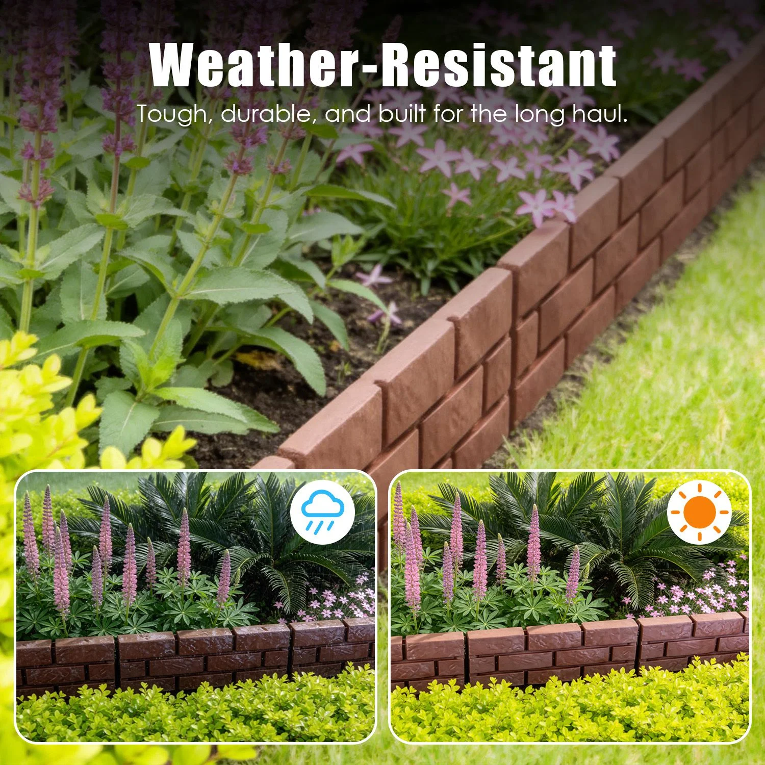 Gartenbeet-Einfassung, 12-teiliger Steinzaun, flexibel verstellbar mit Klick-...