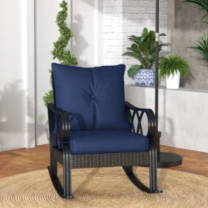 Garten-Klappsessel aus Aluminium und Rattan mit Polsterauflagen, navyblau