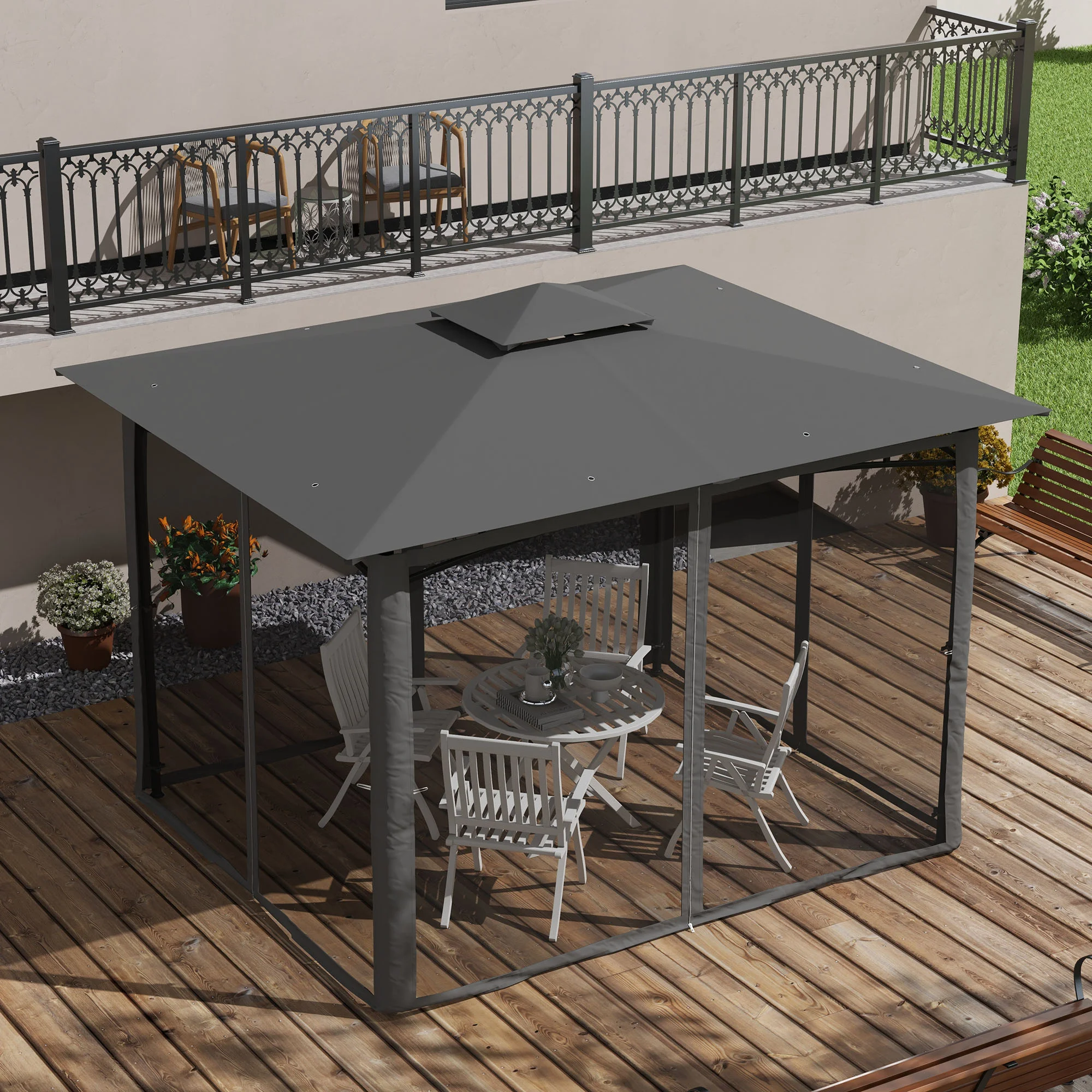 Pabellón exterior de 10 x 12 con mosquitera, techo de terraza de dos niveles para jardín, terraza – Image 4