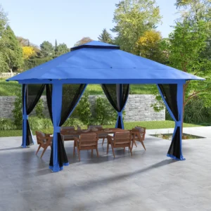 13 x 13 Pop-Up-Pavillon mit 2-stufigem Dach, Tragetasche, Gewichtstaschen, Blau