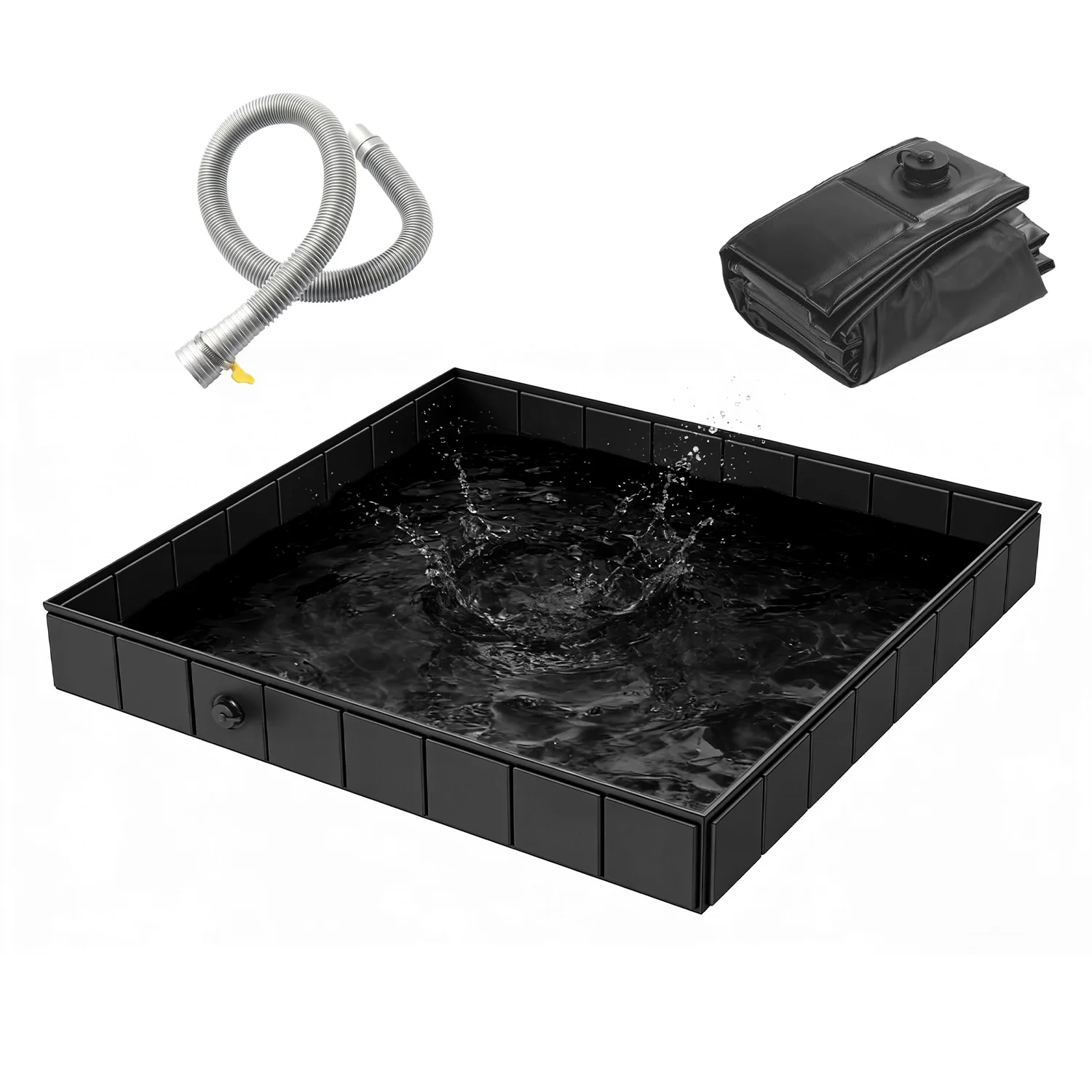 Bac de douche pliable 41x41x5,5 cm pour camping avec tuyau d'évacuation – Image 7