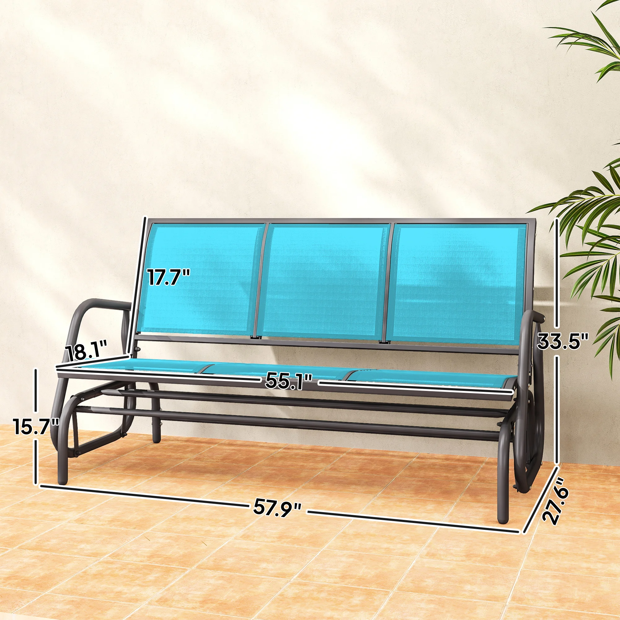 3-Sitzer Outdoor-Patioschaukelbank, Metallrahmen, blaues Netzgewebe – Bild 7