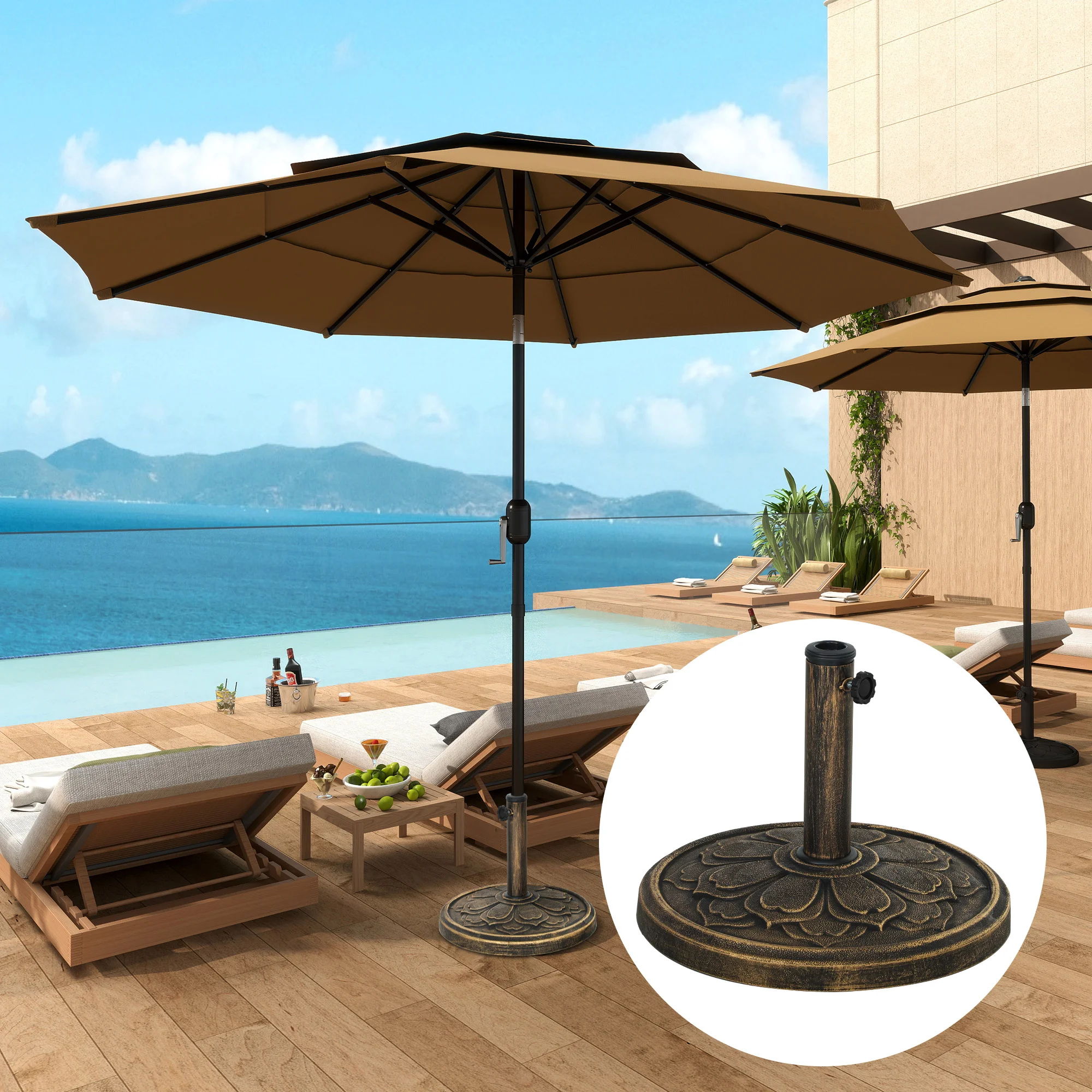 Base Redonda para Sombrilla de Terraza, 12 kg Resina, para Postes de 3,3/3,8/4,8 cm, Bronce – Image 7