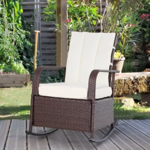 PE-Rattan-Schaukel-Sessel mit Fußstütze, Beige