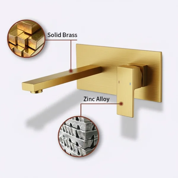Wandarmatur für Waschbecken oder Badewanne, 1-Griff, 2-Loch, Messing-Rohbauve... – Bild 2