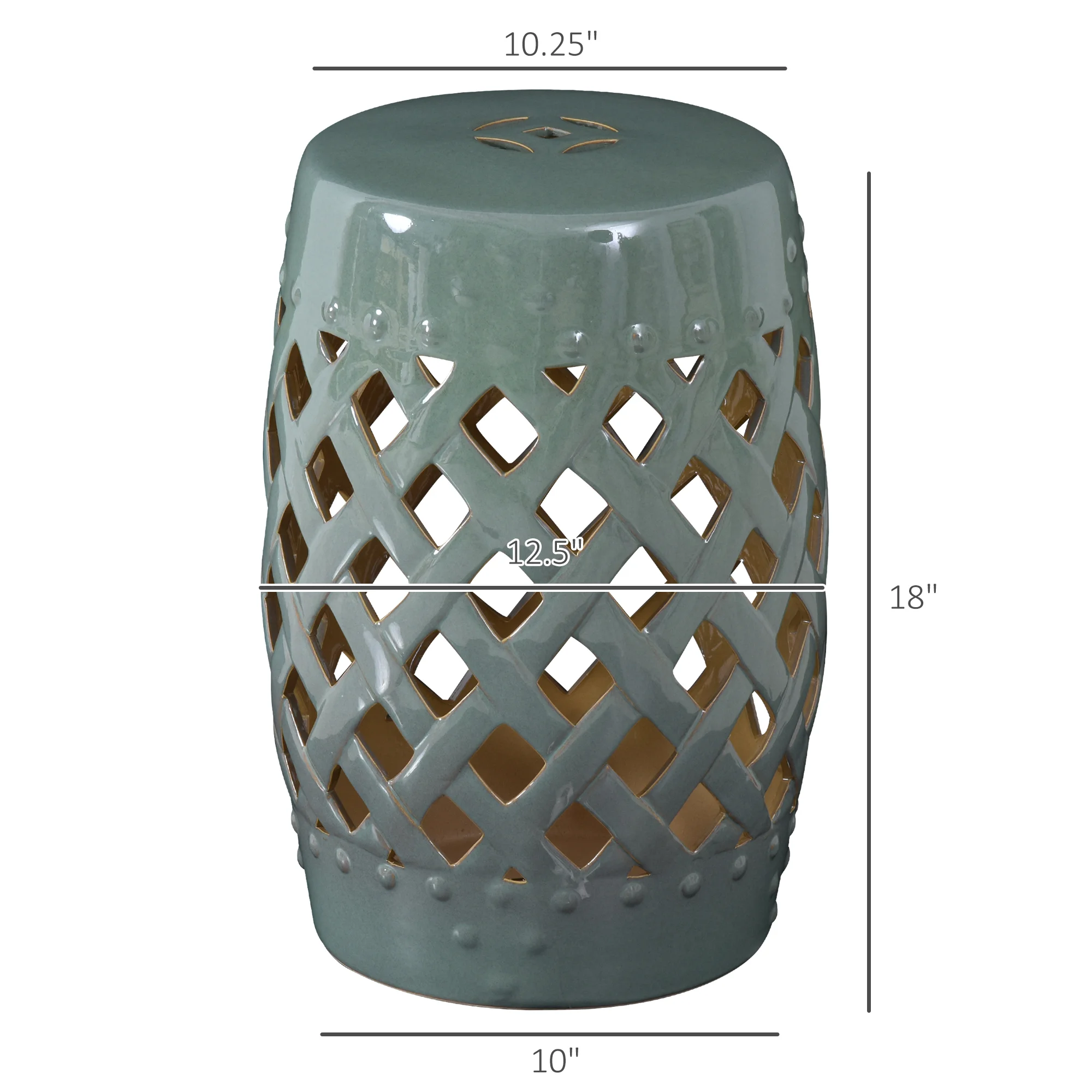13" x 18" Keramik-Gartenhocker mit geflochtenem Gitterdesign, glasiert, dekor... – Bild 2