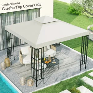 10 x 10 Pavillon-Ersatzdach 2-stufig UV-Schutz Garten Cremeweiß (NUR DACH)
