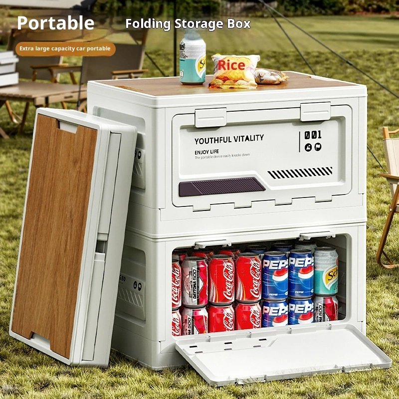 Outdoor Camping Aufbewahrungsbox mit seitlicher Tür und Holzdeckel