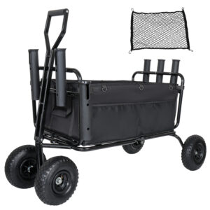 Strandwagen, zusammenklappbarer Wagen, 9,85-Zoll-Geländeräder für Sand, schwerer Gartenwagen mit Rutenhaltern, Schirmhalte
